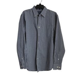 Mason James Mens Navy Blue Checkered Stretch Dress Shirt Size Medium